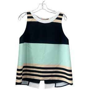 GREAT Anthropologie TROUBADOUR WOMEN'S SPLIT BACK TOP BLOUSE BLACK MULTI 10 $135